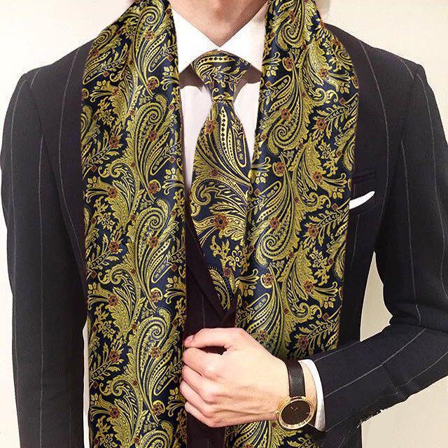 

Scarves Fashion Men Tie Gold Jacquard Paisley 100% Silk Scarf Set Autumn Winter Casual Business Suit Shirt Soft Barry.Wang1