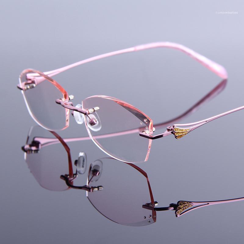 

Fashion Reading Glasses Luxury Diamond Trimmed Cutting Rimless Eyeglasses Women Optical Prescription Designer Eyewear Female1