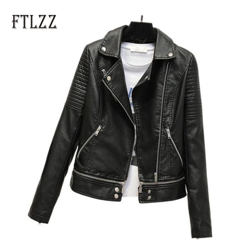 

Women streetwear style faux leahter jacket autumn winter slim turndown collar biker coat ladies motorcycle PU outerwear 210602