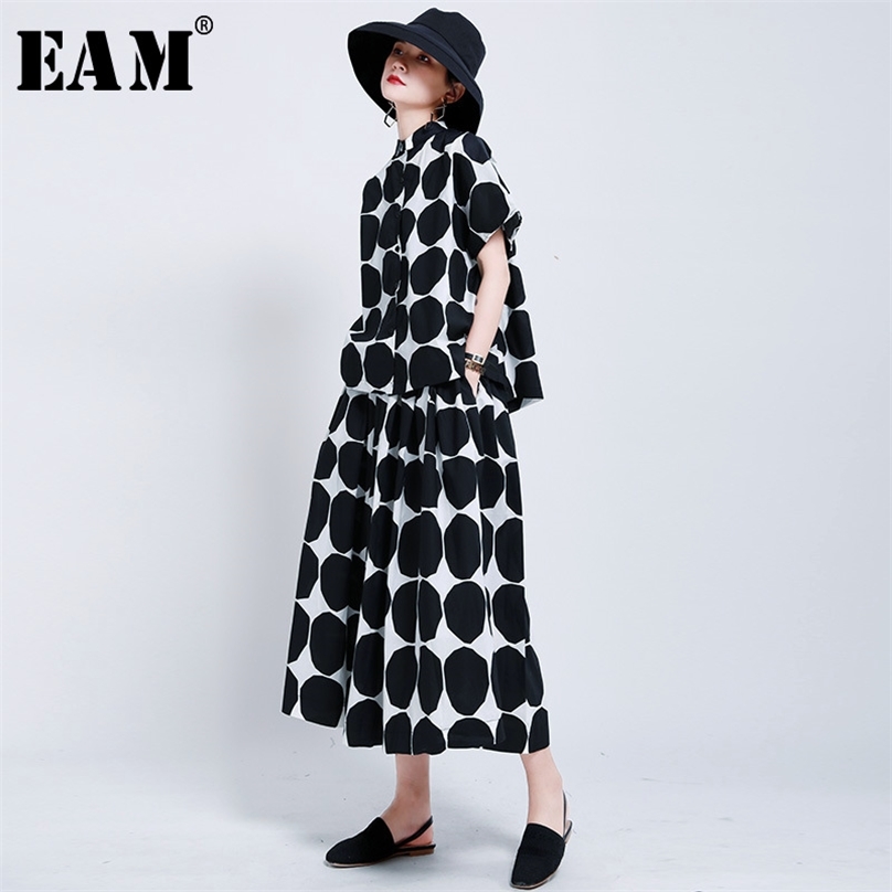 

[EAM] High Elastic Waist Black Big Dot Printed Temperament Half-body Skirt Women Fashion Spring Autumn 1U802 210629