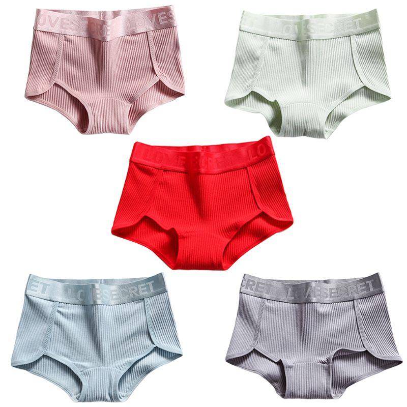 

Women's Panties Women High Waist Tummy Control Underwear Briefs Breathable Sweet Girls Solid Color Thread Ribbed Striped Hipster Thong, Red