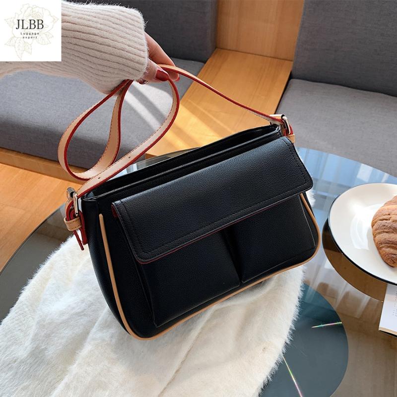 

Multiple Pockets Shoulder Bags for Women 2021 Winter Fashion Crossbody Bags Trend Women's Handbag PU Leather Lady Baguette Bag, Black