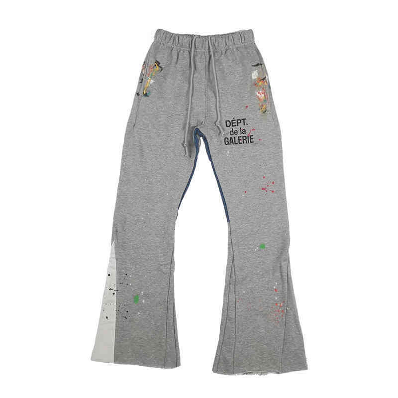 

Dwarf Galery dept Virgil grey stitched knitted flared pants splash graffiti high street MD, Gray