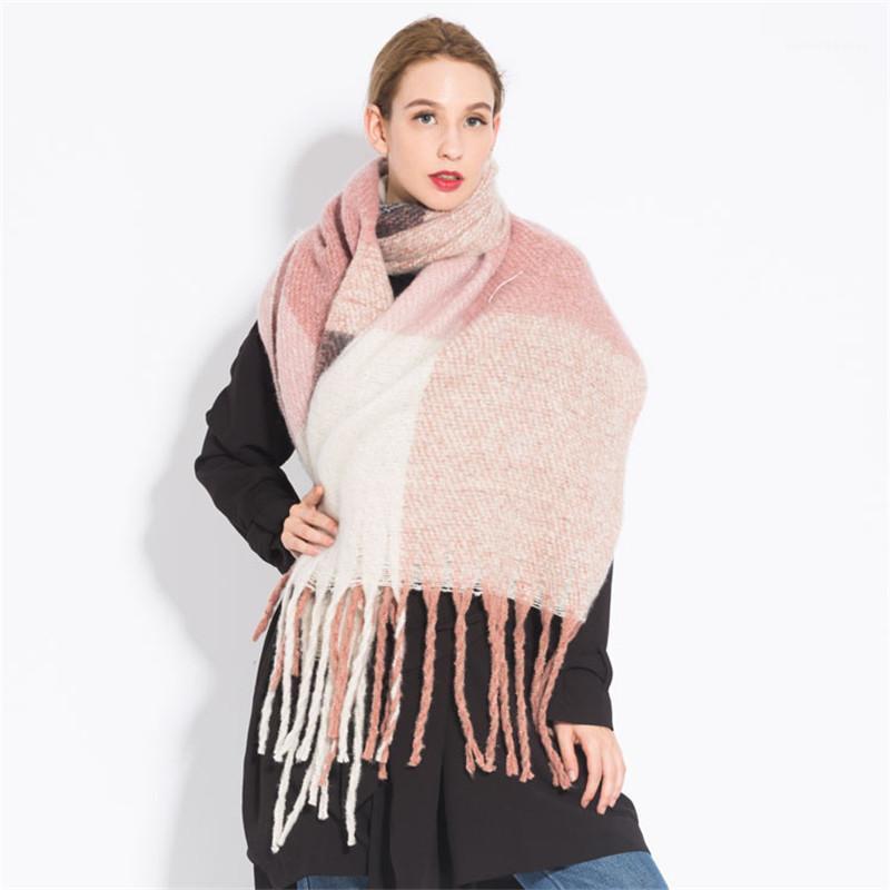 

Scarves 2021 Fashion Winter Warm Plaid Women Scarf Thicken Blanket Shawls And Wraps Long Cashmere Female Dropshiping