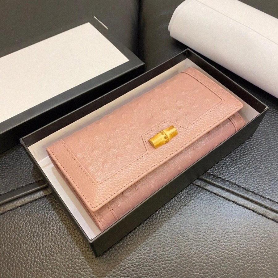 

with dust bag Purse High-quality ostrich leather pattern women's wallet Folding long wallets with Metal Mark Short bamboo Luxury Diana ZIPPY Credit card i8Mk#