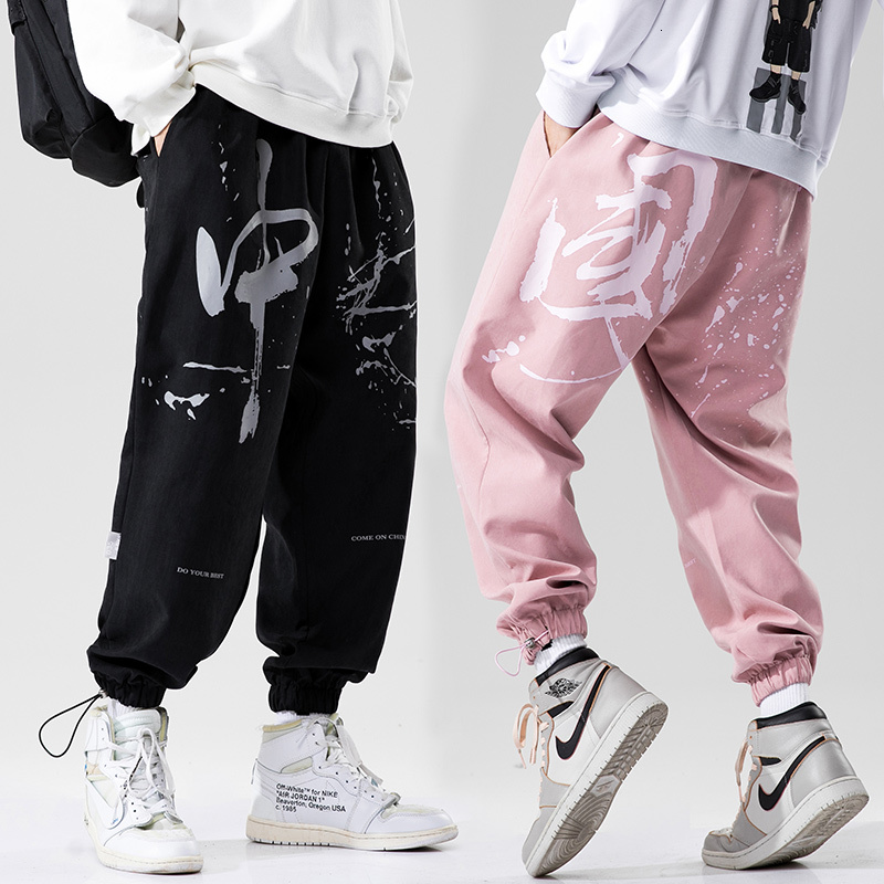 

2021 New Men's Casual Chinese Style Oversize Woman Trousers Letter Printed Fashion Hip Hop Streetwear Ankle-length Male Pants 1svv Xggu, Dark grey