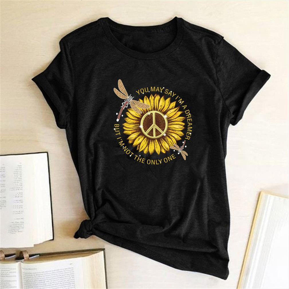 

you may say im men t shirt a dreamer but not the only one print sunflower dragonfly summer femme shirts, White;black