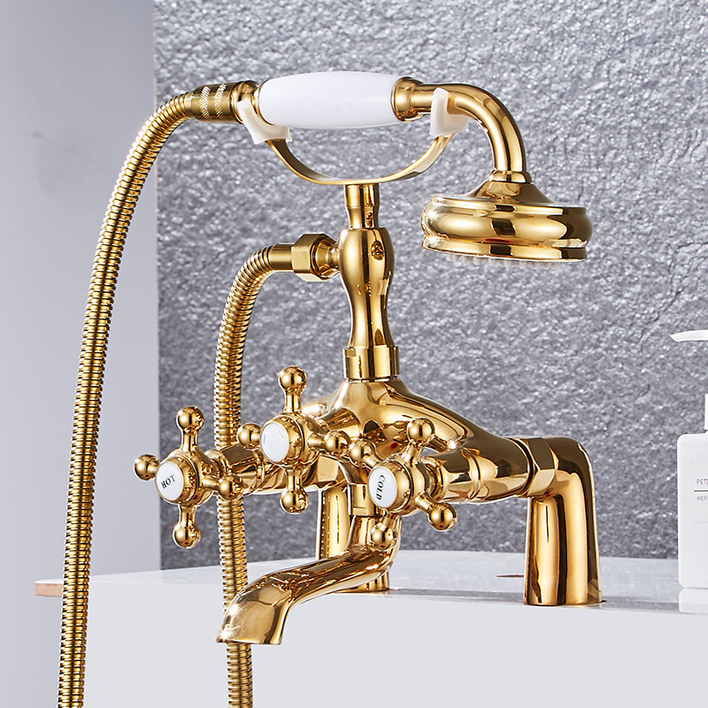 

2021 New and Faucets Gold Telephone Bathtub Mixer Tap Antique Set Swivel Tub Spout Bath Shower L78y