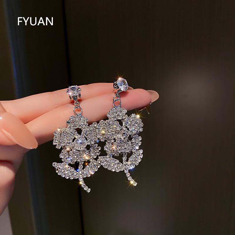 

Dangle & Chandelier FYUAN Style Flower Crystal Earrings For Women Bijoux Geometric Rhinestone Statement Jewelry
