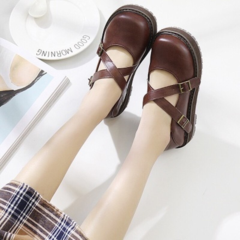 

Classic Retro Lolita Shoes Jk Student Sturdy Mid-heel Anime Apartment Beautiful Round Toe Japanese Buckle Cross Harujuku Cosplay Kawaii 6688