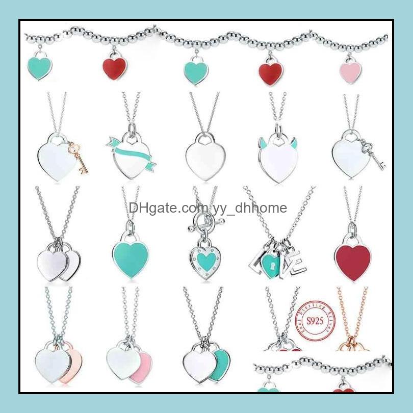 

Pendant Necklaces & Pendants Jewelry Tiff Necklace 925 Sier Female Exquisite Craftsmanship With Official Logo Classic Blue Heart Wholesale D, Silver