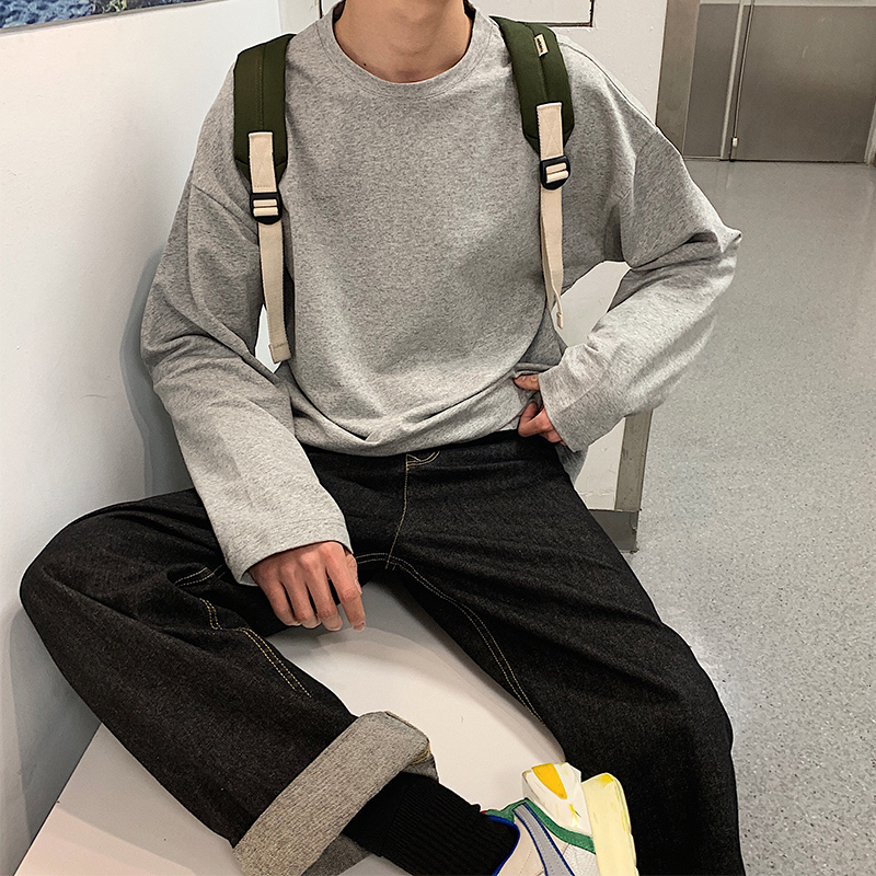 

2021 New Men's Casual Pullover Pure Cotton Coats Clothes Hoodies Solid Color Sweatshirts Grey/black/white Bottoming Shirt M-xl M1o8, Gray