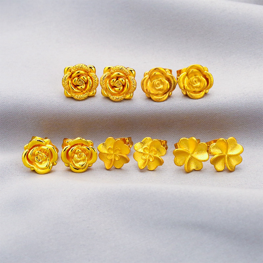 Flower Shaped Fashion Stud Earrings for Girl Children Lady 18K Yellow Gold Filled Charm Pretty Jewelry Gift-image-754952316