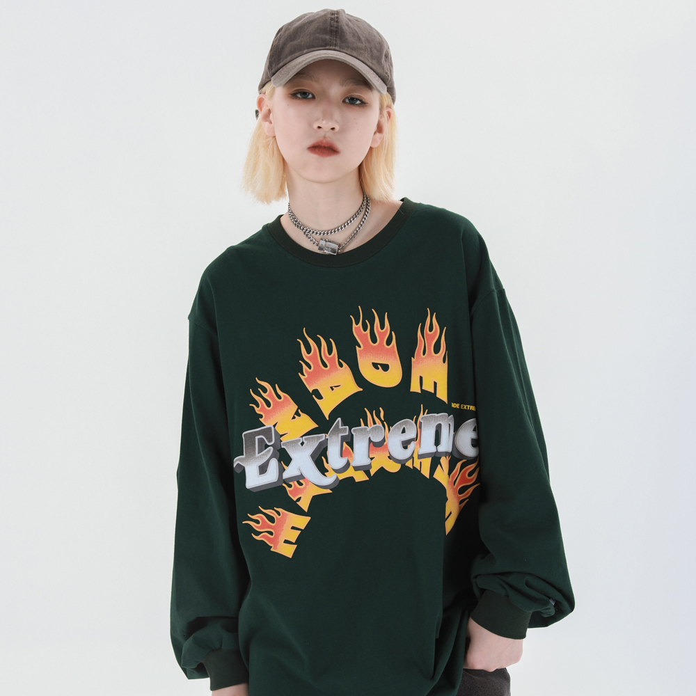 

2021 New Vintage Retro Fire Graphic Tees Women Long Sleeve Shirts Gothic Tshirt Oversized Satan Punk Clothes Sloth Streetwear Def6, Black