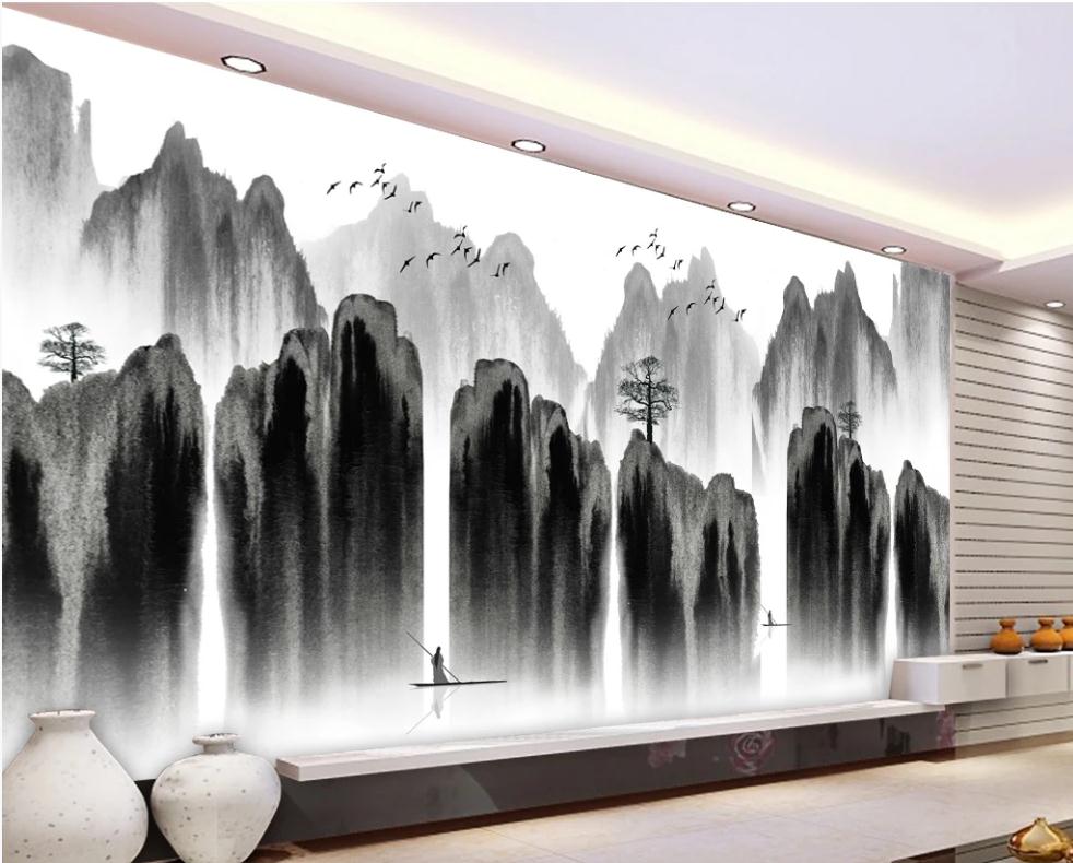 

3d stereoscopic wallpaper 3d customized wallpaper classical hand-painted landscape wallpapers hotel living room decoration painting, Grey