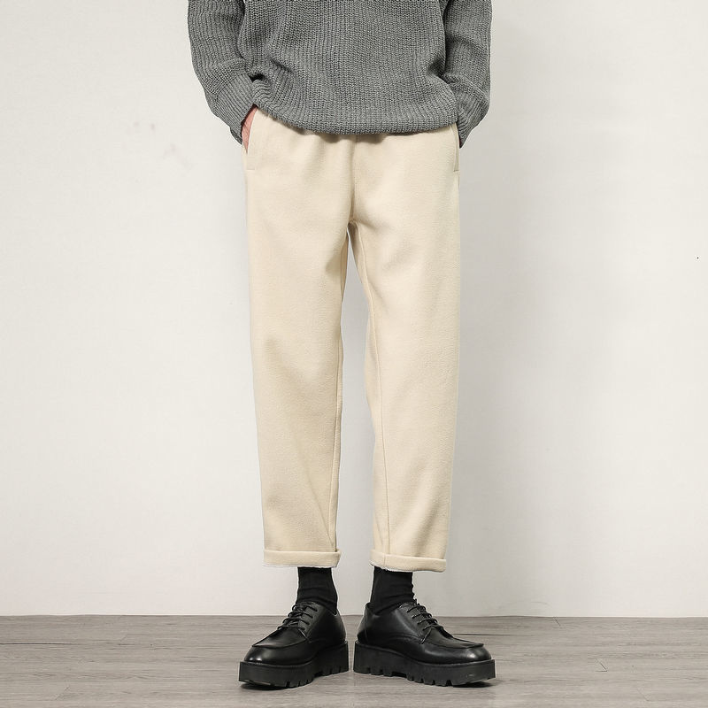 

2021 New Winter Male Fashion Trend Heavy Woolen Keep Warm Casual Pants Thick Cordon Solid Size M-3xl Nlcu, Coffee