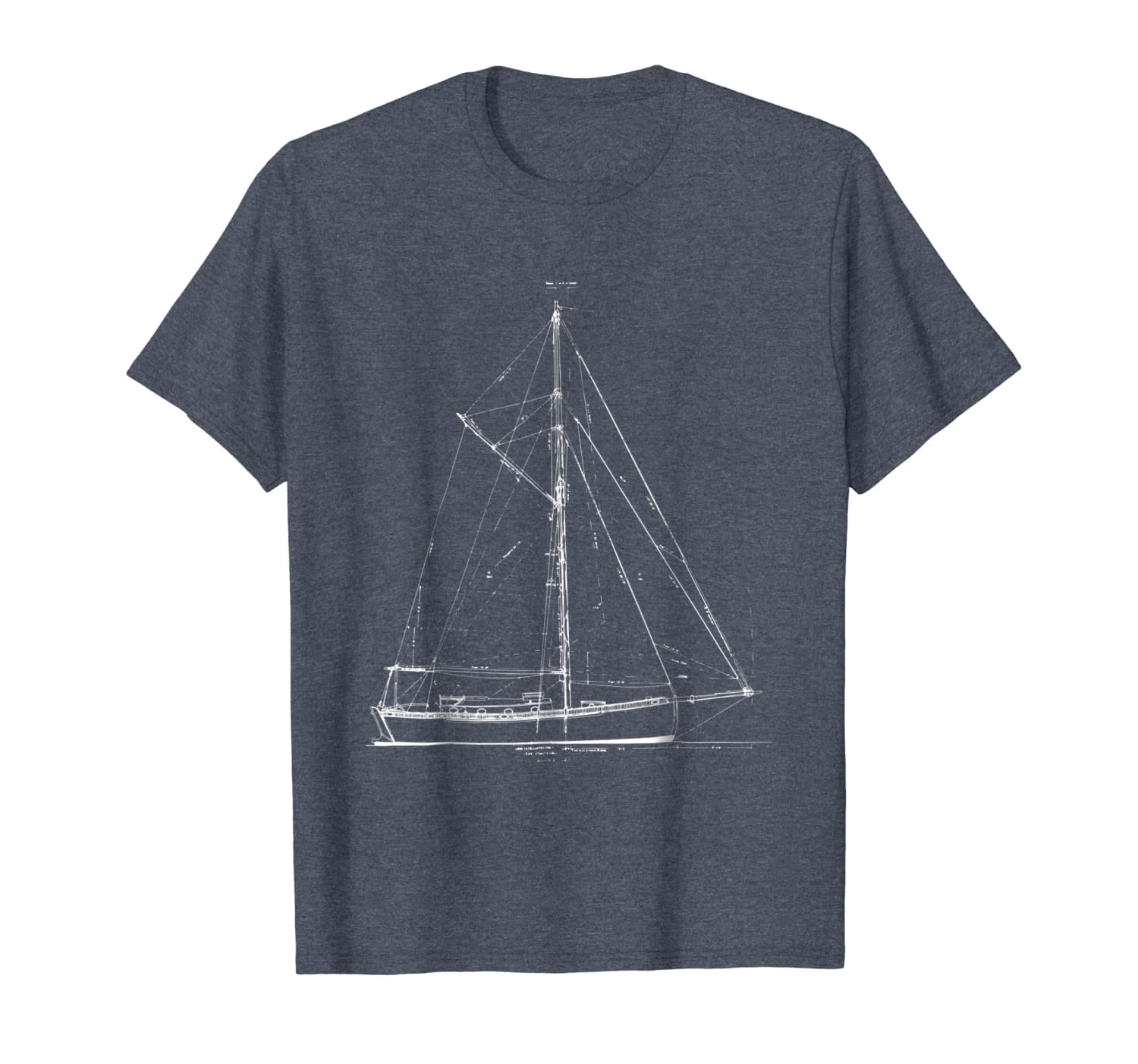 

vintage retro sailboat blueprint t-shirt, White;black