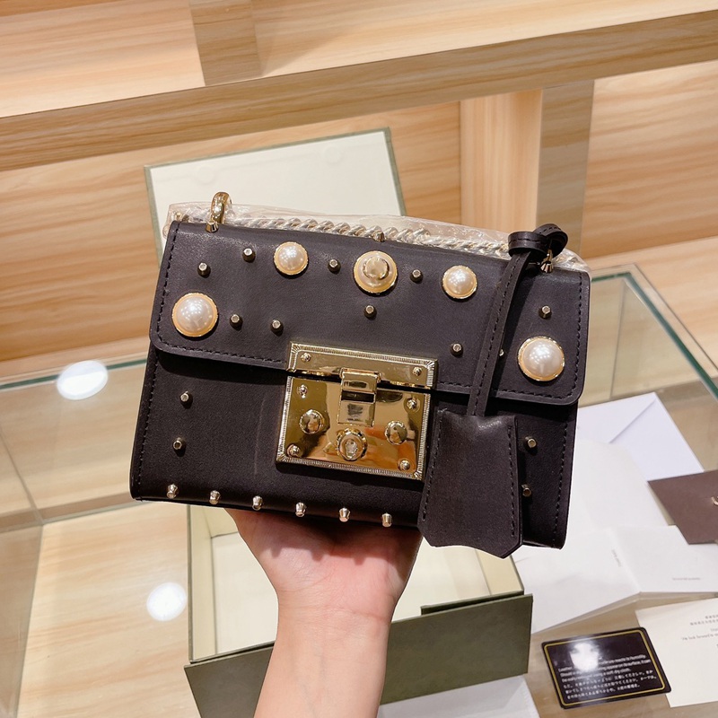 

Design Womam Square Bag Top Quality Cowhide Vintage Pearl Crossbody Bags Classic Wave Pattern Women's Luxurys Designers Handbag Flip, Black