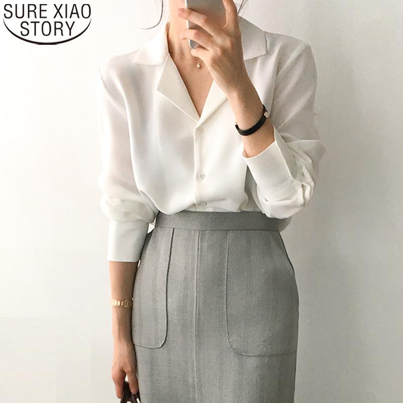

Women's Blouses & Shirts 2022 Spring Notched Suit Collar Women White Long Sleeve OL Style Womens Tops And Feminine Loose Clothes 9379 50