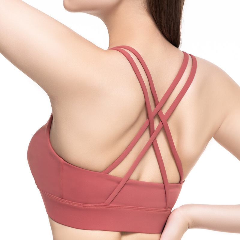 

fashion yoga bra gathered cross shoulders with beautiful back running fitns bar vt shockproof bra, Black;white