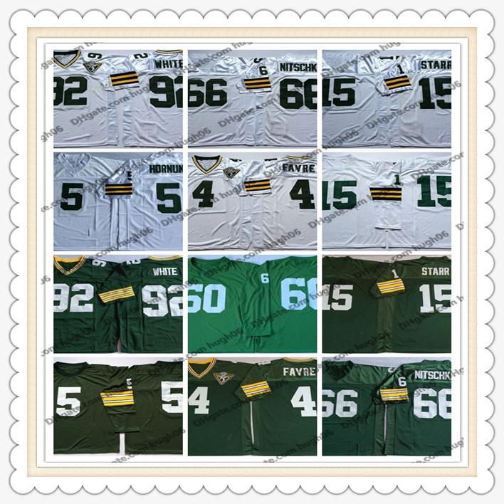 

Custom Throwback Green Bay Packers NFL 92 White 66 Nitschke 15 Starr 5 Hornung 4 Favre White Green Football Jerseys, Black;red