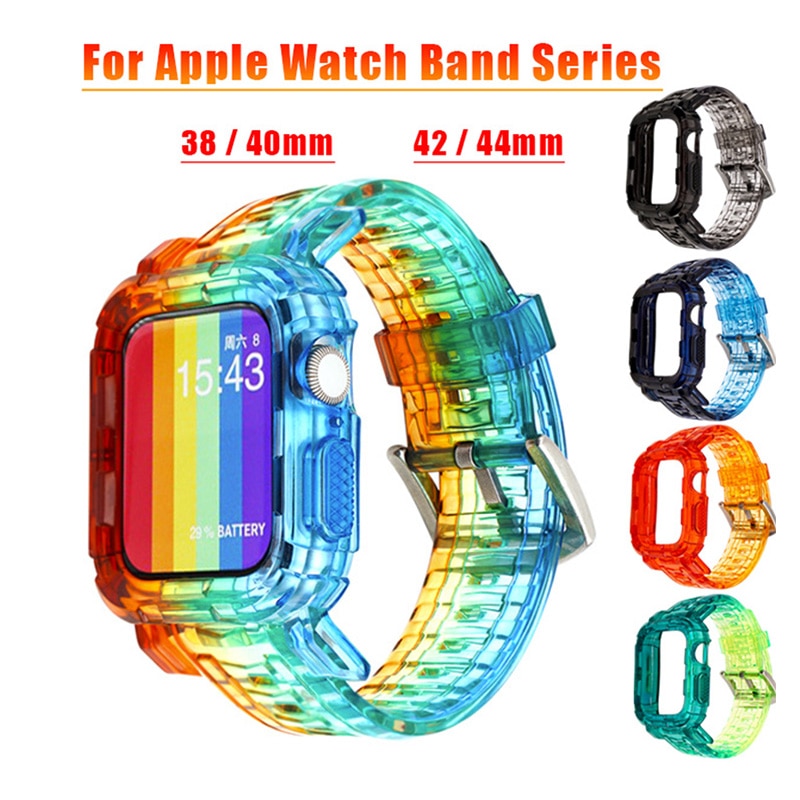 New Transparent Watch Band & Case For Apple Watch Series 6 1 2 3 4 5 silicone bracelet for iwatch 5 4 38mm 40mm 42mm 44mm strap-image-664500752