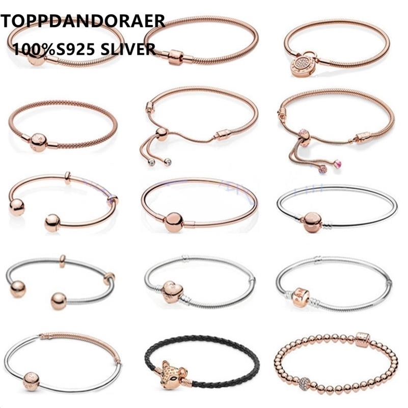 

Rose Gold s925 Silver Heart-shaped Basic Chain Fit Original Charm Pandoraer Snake Bone Bracelet For Women DIY Jewelry Making 220121