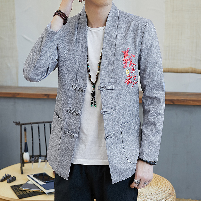 

New 2021 Autumn Traditional Chinese Style Vintage Bomber for Casual Letter Print Single Breasted Jacket Men Streetwear R9qf 7902, Light grey