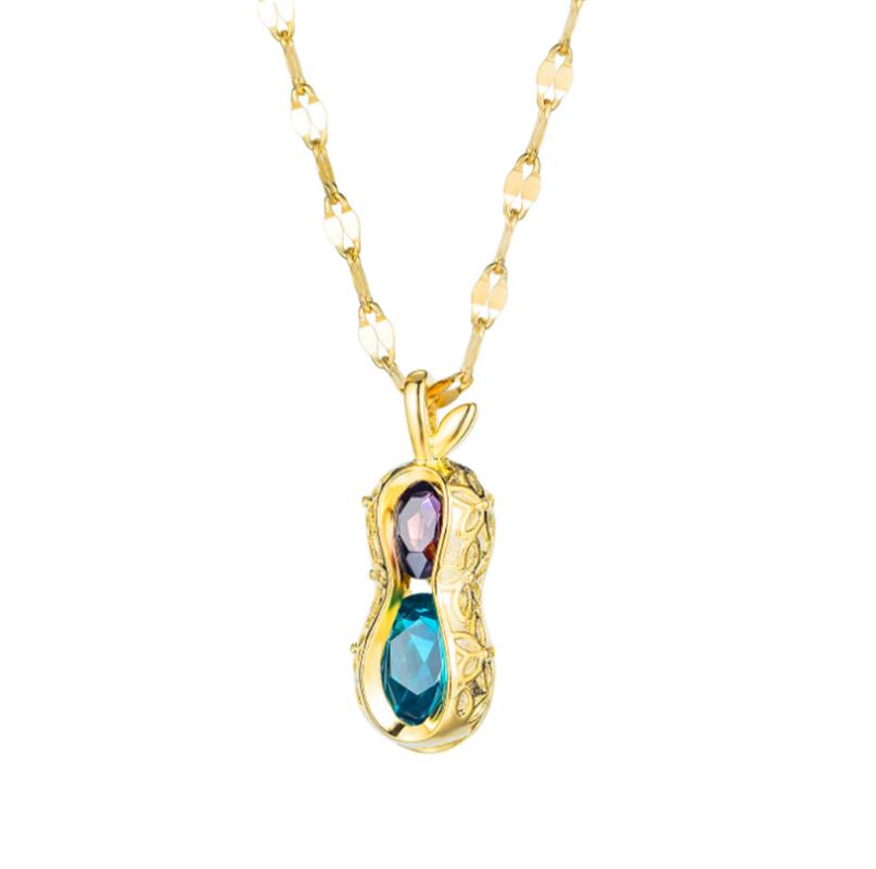 

Pendant Necklaces 316L Stainless Steel Simple Personality Necklace Titanium Colorless Crystal Lucky Peanut, Silver