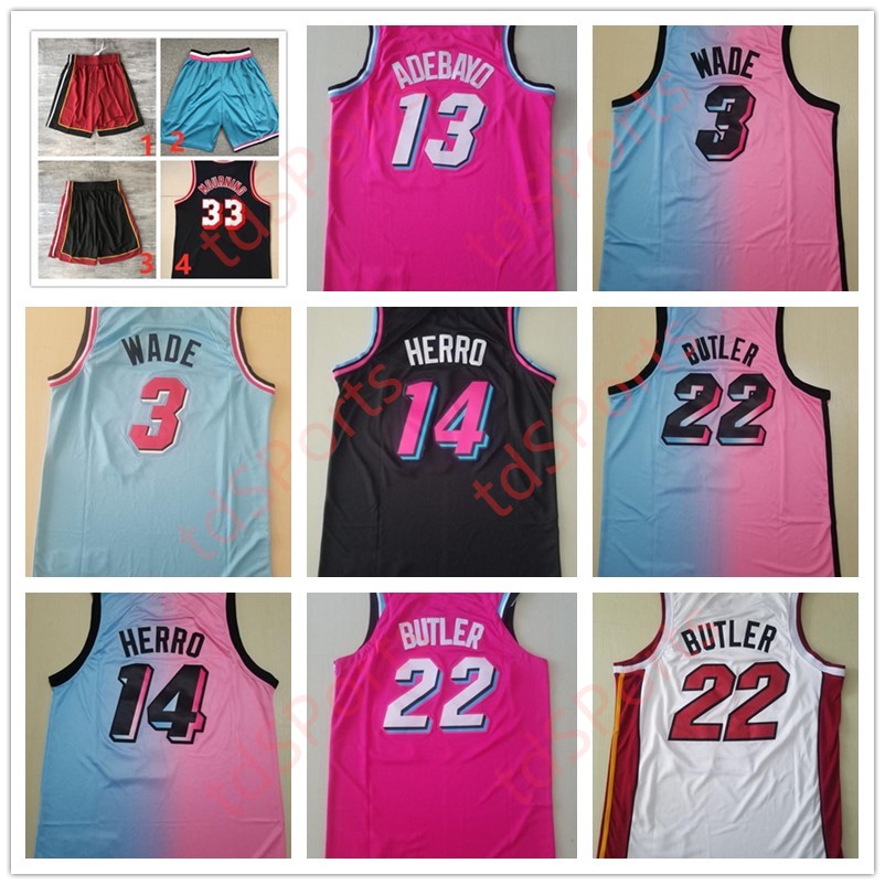

Men Retro Basketball Dwyane Wade Jersey 3 Tyler Herro 14 Jimmy Butler 22 Kendrick Nunn 25 Black White Red Pink 100%stitched Basketball short, As shown in illustration