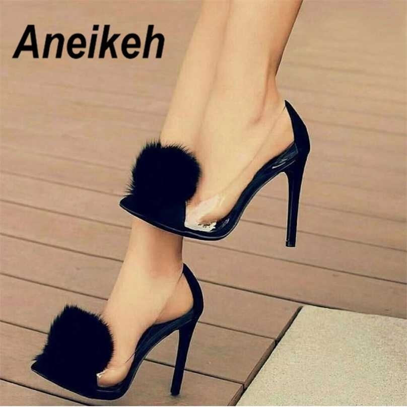 

Aneikeh Clear PVC Transparent Pumps Slip-On Thin Heel High Heels Point Toes Party Shoes Nightclub Black Size 35-40 211029