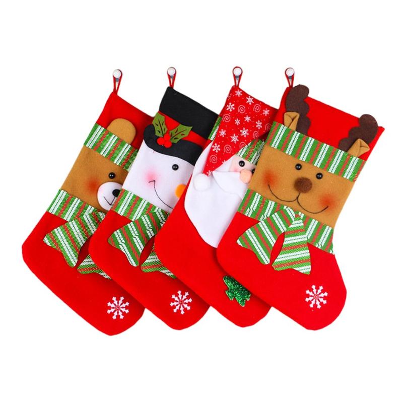 

Christmas Decorations Stockings 4PCS/SET Fireplace Hanging Ornaments Xmas Gift Candy Bag Year Gifts Socks Bags