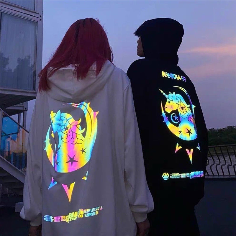 

2021 New Preto Reflexivo Moletom Unicrnio Hoodie Solto Casual Manga Longa Pulver Harajuku Topos Streetwear Masculino Outono Com Capuz 3t49