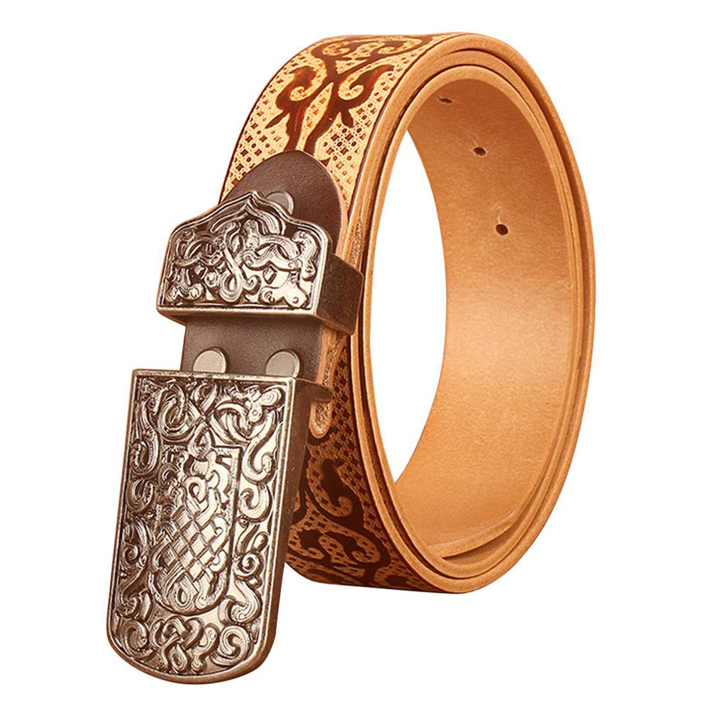 

2021 New Quality Design Chinese Ethnic Style Auspicious Pattern Embossing Cow Genuine Leather Belt for Men 3.8cm Wide Bw0a, Black