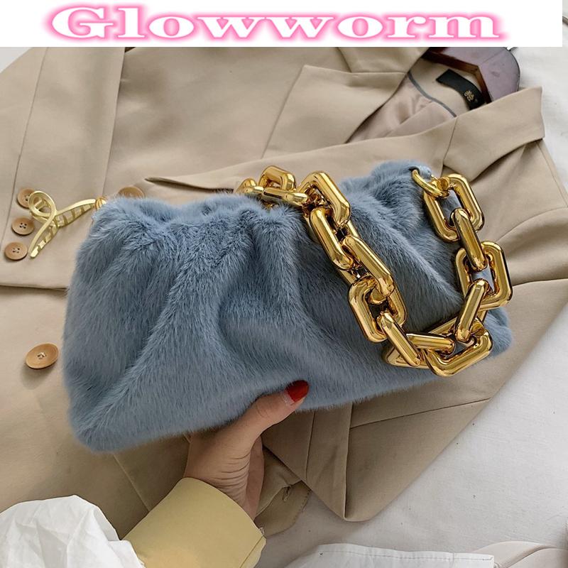 

Acrylic Chain Faux Fur Bag For Women 2021 Fashion Shoulder Bag Small Female Handbags Plush Designer Clutch Dumpling, Beige bag