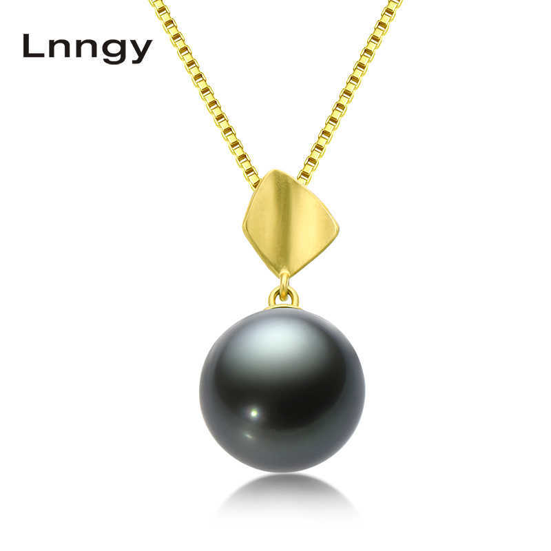 

18K Yellow Gold 10-11mm Genuine Black Tahitian South Sea Cultured Pearl Pendant Necklace for Women 210628