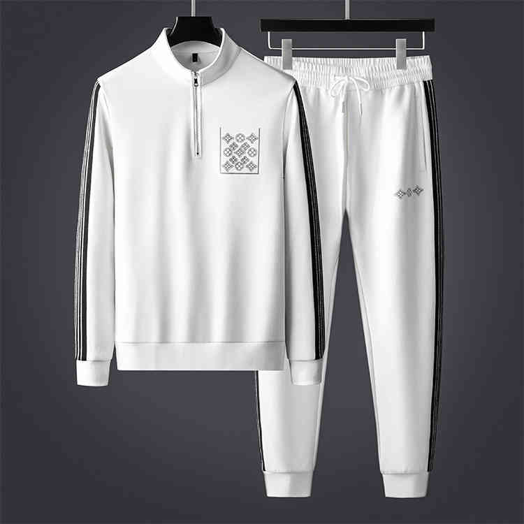 

Men's Tracksuits autumn and winter men's fashion personalized stand collar semi zipper sweater suit white coat KS5W, 1# shoe box