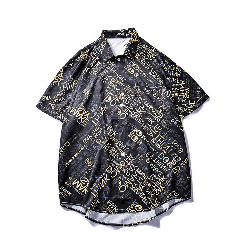 

2021 Hawaiian Style Vintage Print Men Beach Summer New Short Sleeve Men' Shirts Oversized Man Shirt Camicia Homme Clothes Wwrm, Black