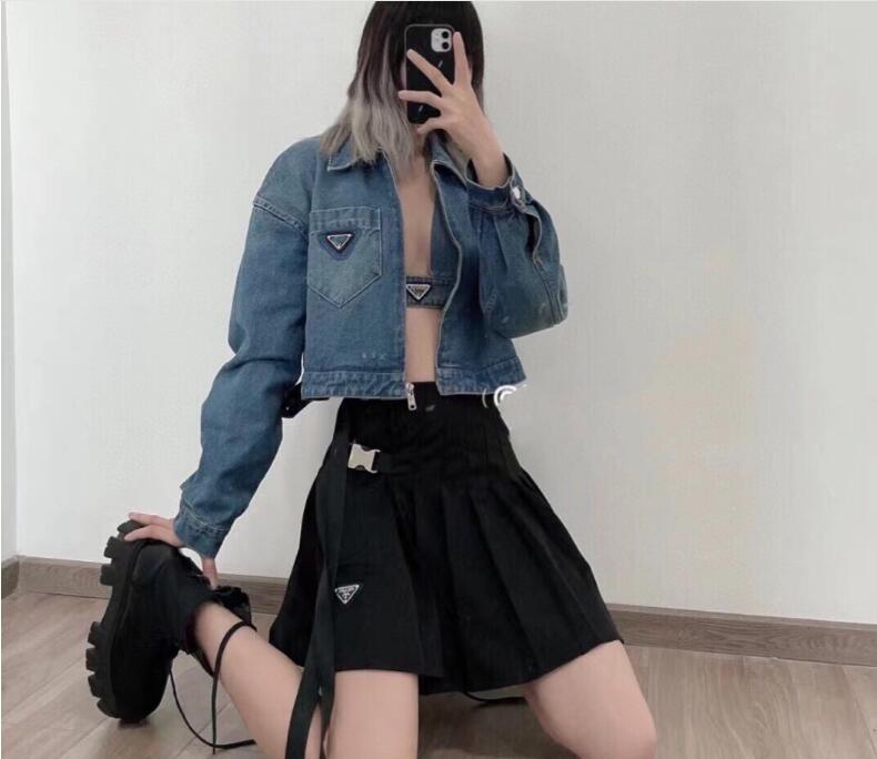 

Women' denim jacket 2021 autumn new letter zipper short long-sleeved, Blue