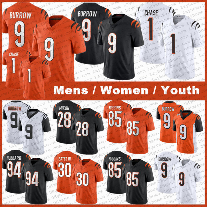 

Mens Womens Youth Kids 9 Joe Burrow 1 JaMarr cincinnatis ja'Marr Chase bengal Football Jersey 85 Tee Higgins 28 Mixon Jessie Bates III Black, Black;red