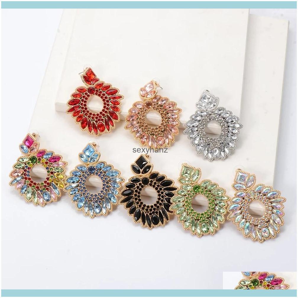 

& Chandelier Geometric Mticolor Long Metal Hollowed-Out Hanging Colorf Crystals Dangle Earrings Fine Jewelry Aessories For Women Drop Delive