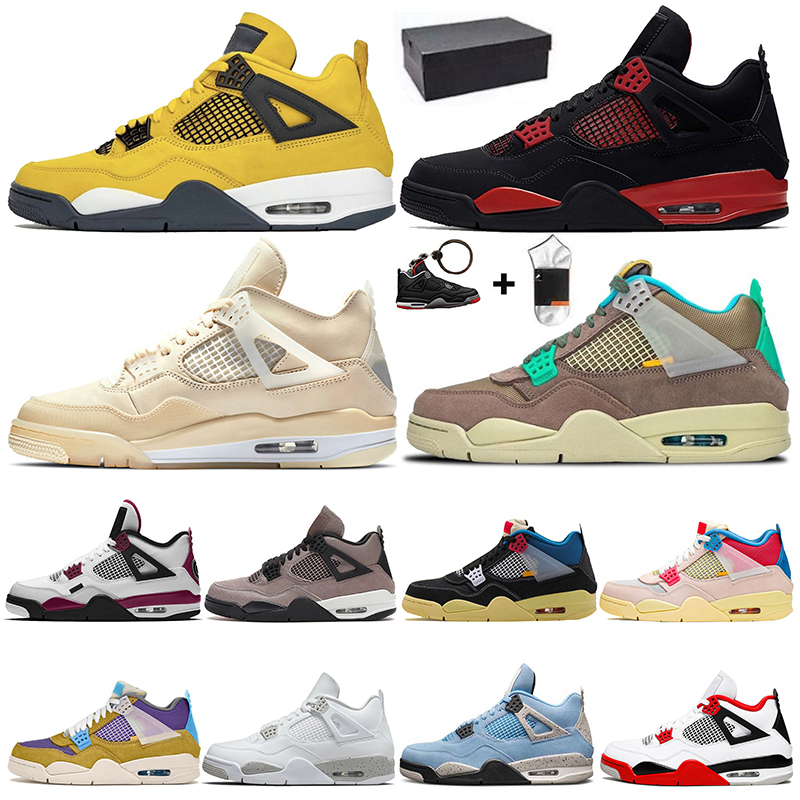 

2021 With Box Jumpman 4 4s Mens Women Trainers Basketball Shoes Off Black Cat Red Thunder Unions Desert Moss Taupe Haze White Sail Oreo Sneakers, #b4 white oreo 36-47