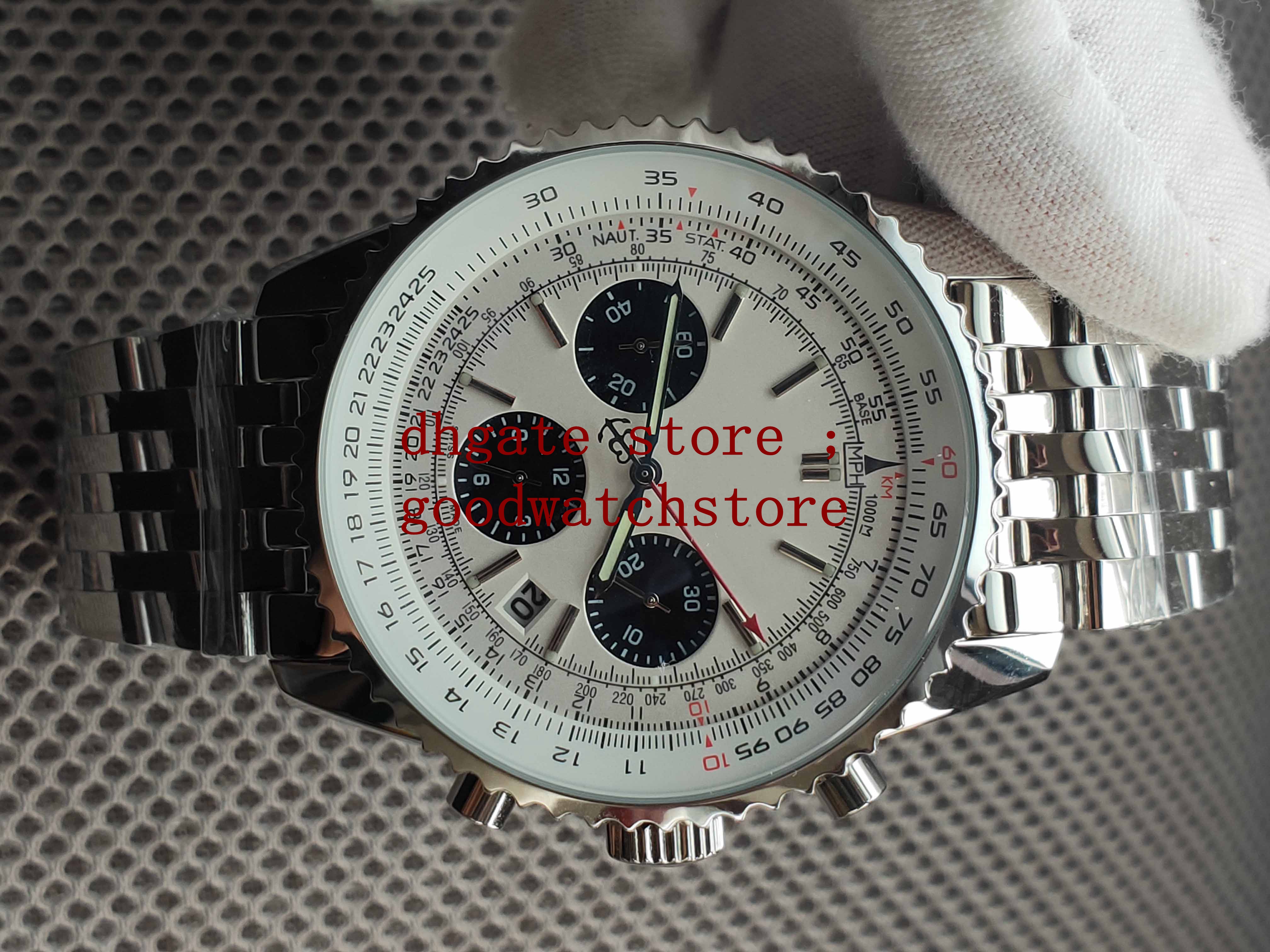 

2021 Men's Quality 316L Men 46mm Wristwatches Crystal Stainless Steel VK Quartz Chronograph Workin Mens white dial Watches