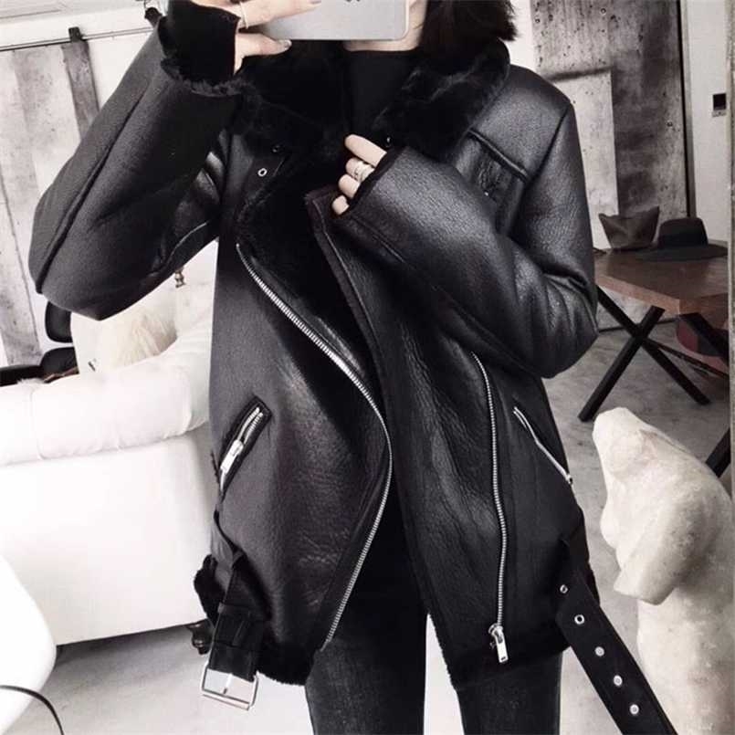 

Aigo Winter Coat Thick Faux Leather Fur Sheepskin Female Jacket Casaco Feminino 211110, Vest black
