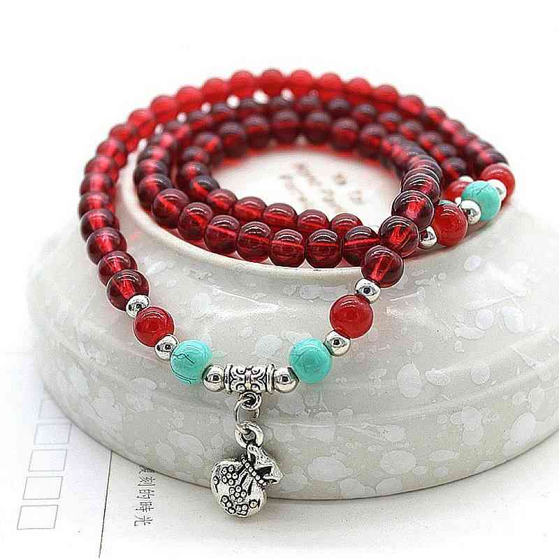 

Opening gift 6mm imitation Garnet Bracelet female glass bead bracelet, Golden;silver