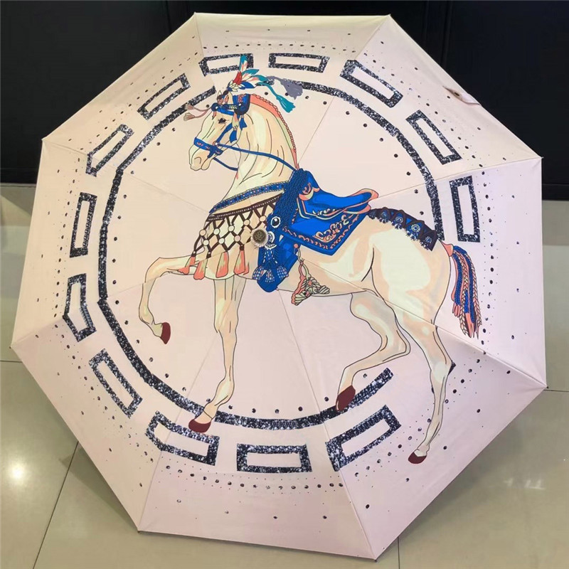 

Folding Umbrellas Luxury Designer Rain Gear Trendy Horse Automatic Portable Umbrella Outdoor UV Protection Rainproof High Quality