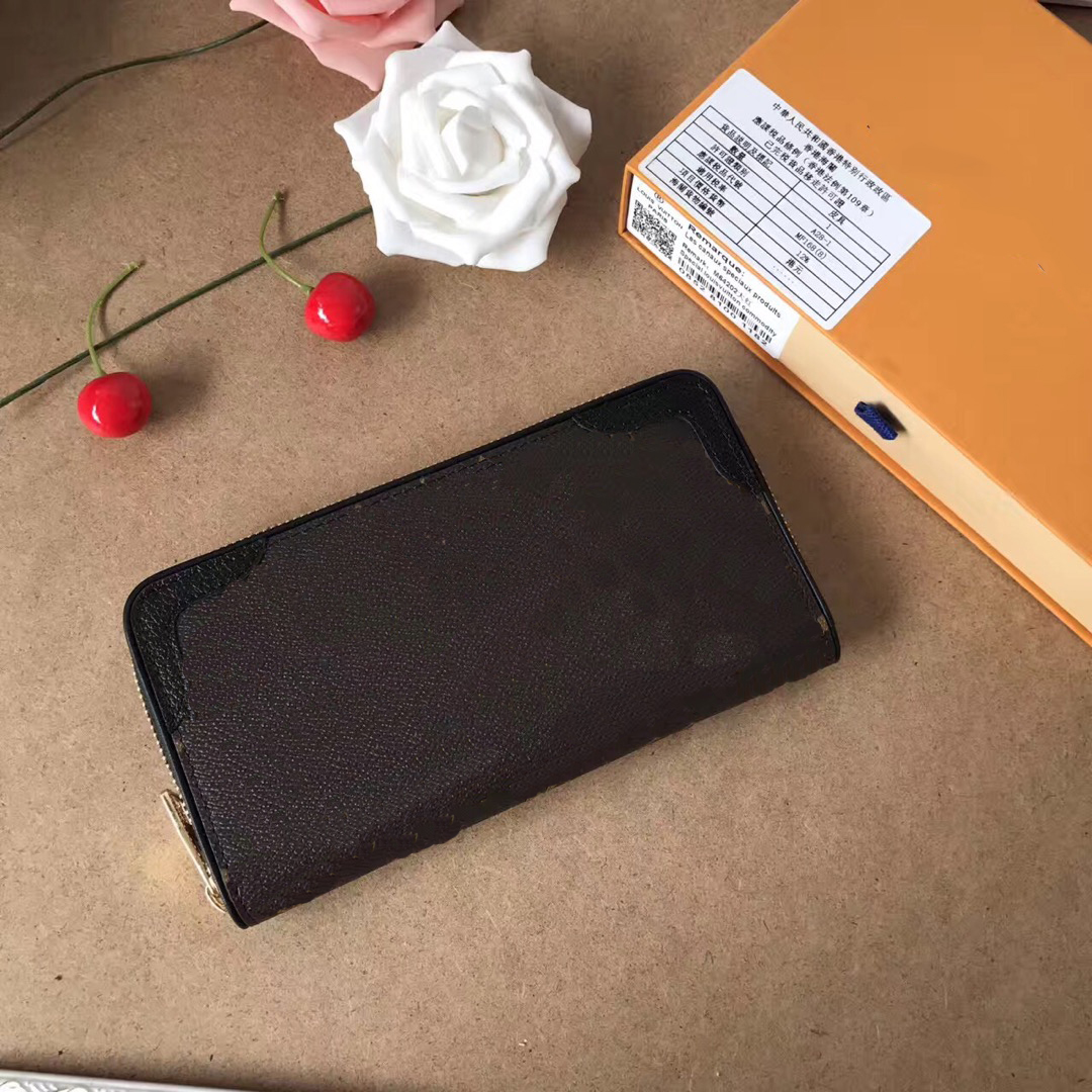 

Luxury designer sarah wallet classic Retiro Check pattern fashion single zipper pocke men women Estrela leather lady ladies long purse with orange box card, Embossing