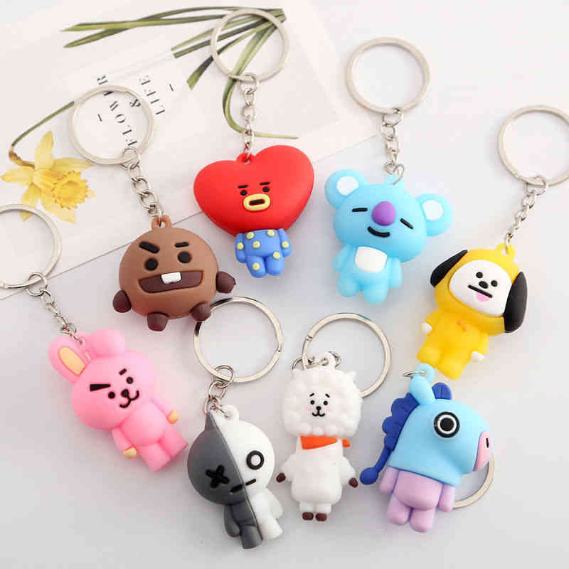

Keychains Korean creative BTS bulletproof youth group key chain luggage accessories ring pendant resin doll Key Chain Pendant, Silver