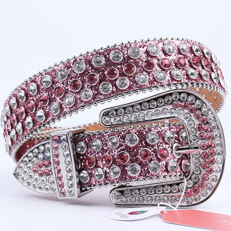 

Belts Classic Style Rhinestone Belt Y2k Girl Designer Diamond Studded 9 Colors High Quality PU Leather Shiny Crystal Gem, Black