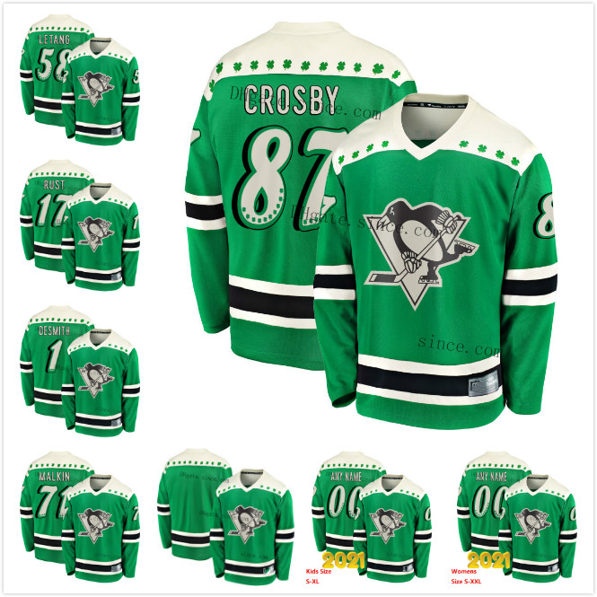 

Youth Sidney Crosby 2021 St Patricks Day Pittsburgh Penguins Guentzel Evgeni Malkin Phil Varone Bryan Rust Kris Letang Casey DeSmith Jersey, Black;red